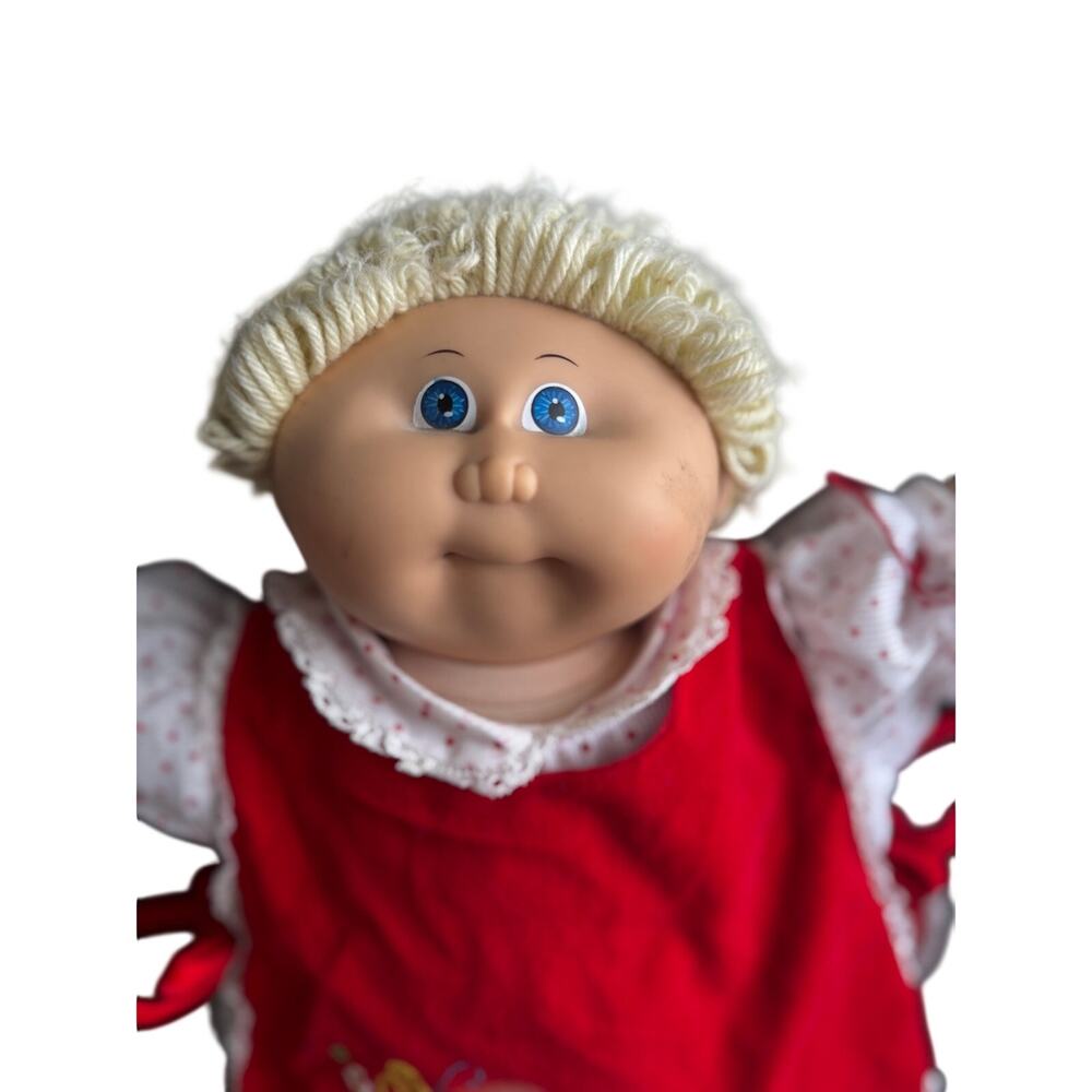 VTG 1982 Cabbage Patch Kids Doll Blonde Hair Blue Eyes Bell On Shoes Red‎ Dress - Picture 10 of 10